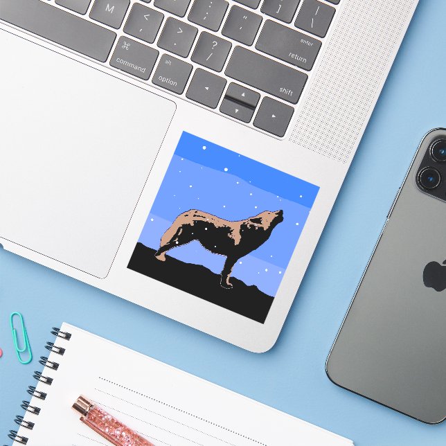 Howling Wolf in Winter  - Original Wildlife Art Sticker (Laptop w/ iPhone)