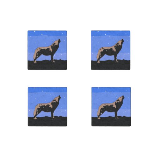 Howling Wolf in Winter  _ Original Wildlife Art Stone Magnet