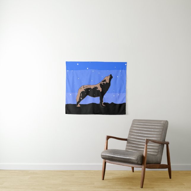 Howling Wolf in Winter  - Original Wildlife Art Tapestry (In Situ (Horizontal))