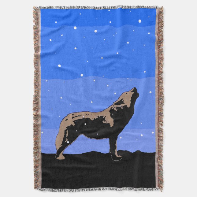 Howling Wolf in Winter  - Original Wildlife Art Throw Blanket (Front Vertical)