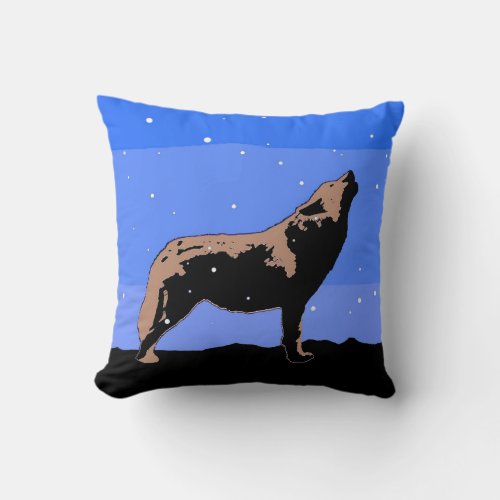 Howling Wolf in Winter  _ Original Wildlife Art Throw Pillow