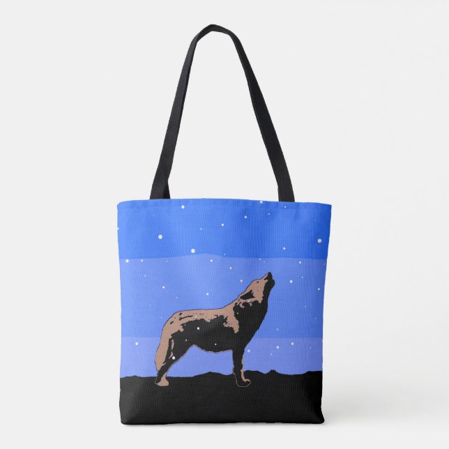 Howling Wolf in Winter  - Original Wildlife Art Tote Bag (Back)