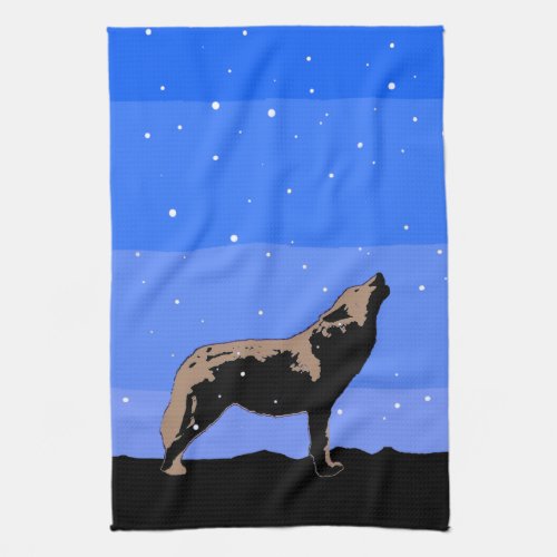 Howling Wolf in Winter  _ Original Wildlife Art Towel