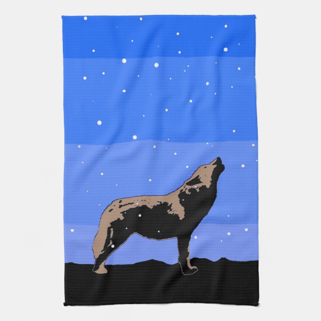 Howling Wolf in Winter  - Original Wildlife Art Towel (Vertical)
