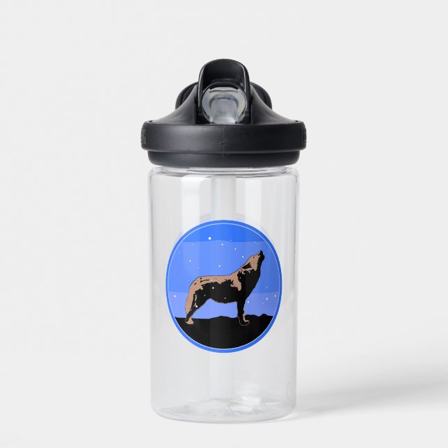 Howling Wolf in Winter  - Original Wildlife Art Water Bottle (Front)