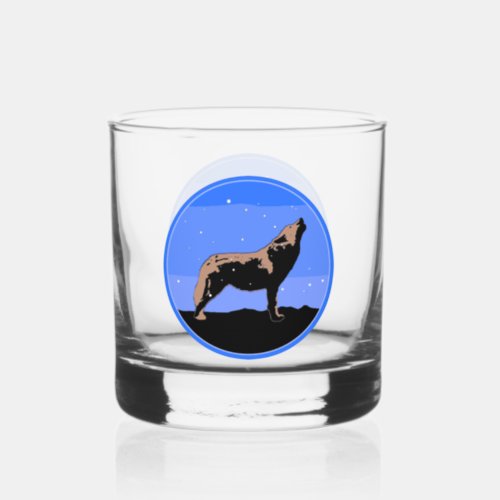 Howling Wolf in Winter  _ Original Wildlife Art Whiskey Glass