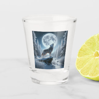 Howling Wolf In Winter Shot Glass