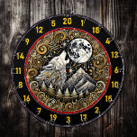 Howling Wolf Inspires Strength And Resilience Dart Board<br><div class="desc">Capture the wild spirit of the outdoors with this stunning dartboard, featuring a howling wolf beneath a glowing moon. The artwork’s rich silver and gold tones evoke a sense of strength, resilience, and freedom, making it the perfect centerpiece for your man cave, lodge, or game room. The wolf’s commanding presence...</div>