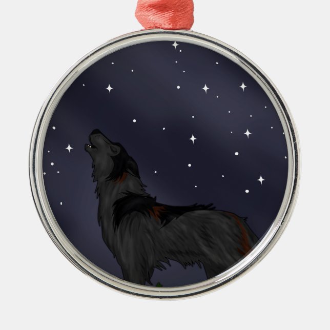 Howling Wolf Metal Ornament (Front)