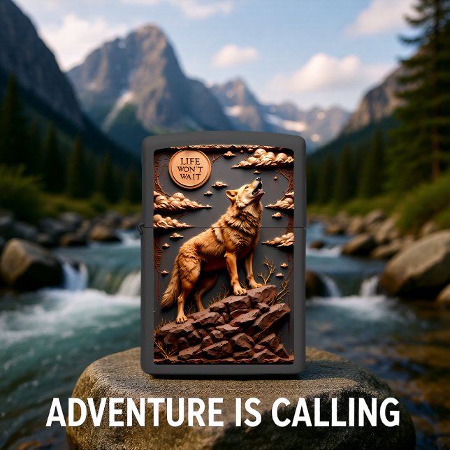 Howling Wolf Monochrome Motivational Cliff Zippo Lighter (Creator Uploaded)
