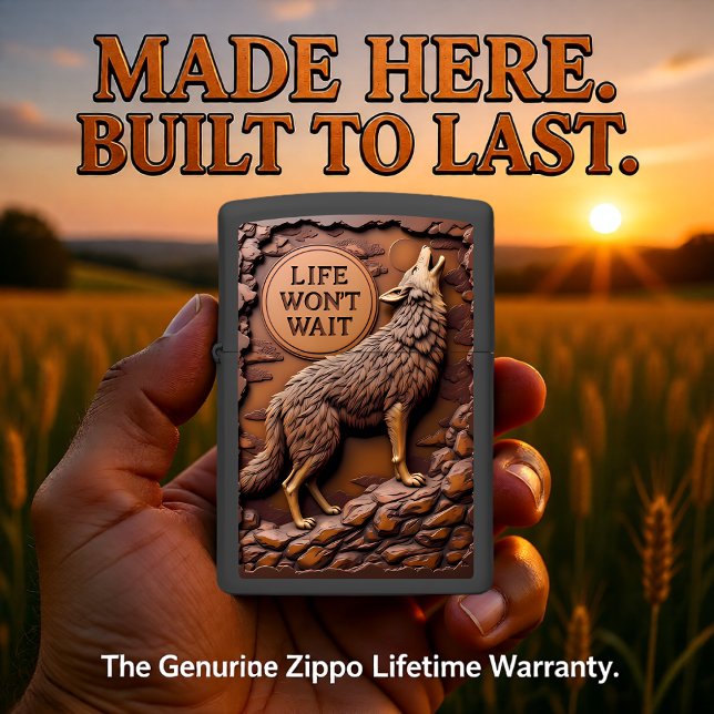Howling Wolf Monochrome Motivational Cliff Zippo Lighter (Creator Uploaded)