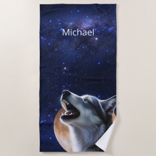 Howling Wolf Monogram Beach Towel