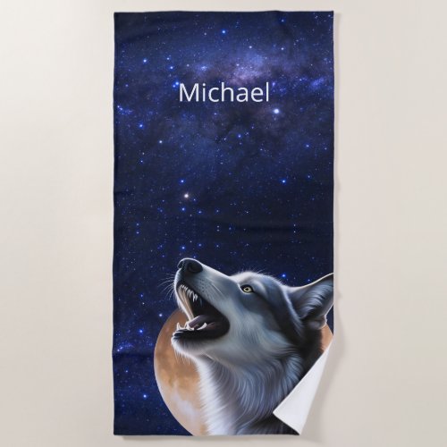 Howling Wolf Monogram Beach Towel