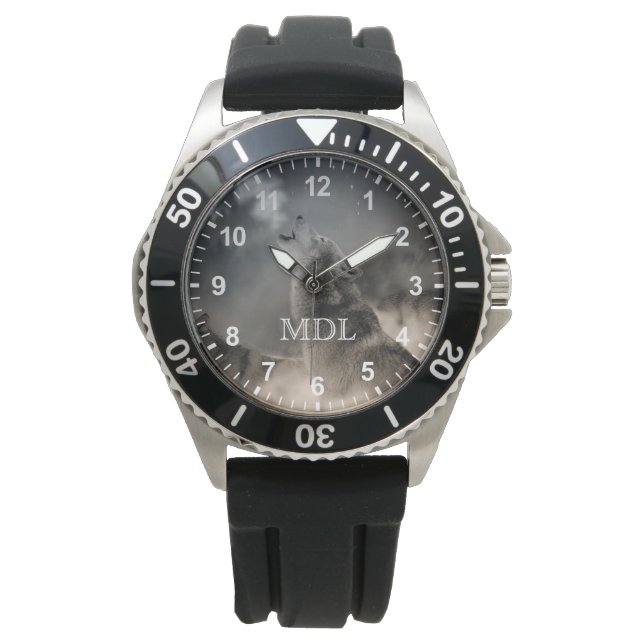Howling Wolf Monogram Numbers Watch (Front)
