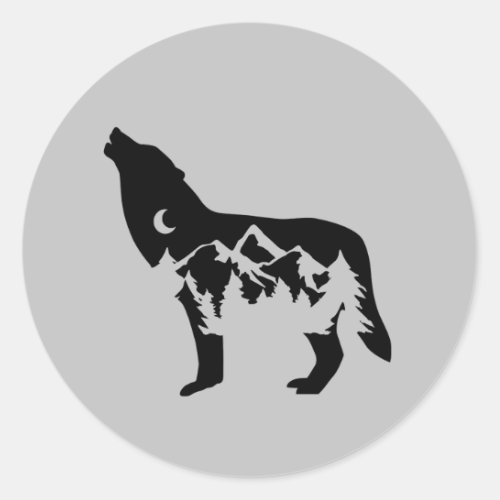 Howling Wolf Moon and Mountains Classic Round Sticker