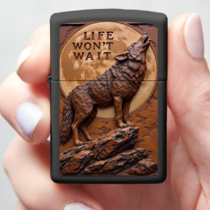 Howling Wolf Moon Cliff Motivational Zippo Lighter