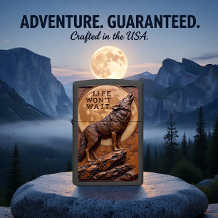 Howling Wolf Moon Cliff Motivational Zippo Lighter