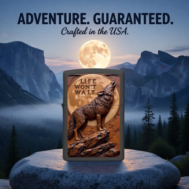Howling Wolf Moon Cliff Motivational Zippo Lighter (Creator Uploaded)