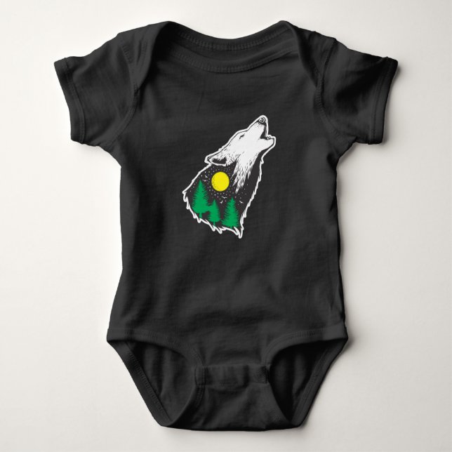 Howling Wolf Moon Forest Environmental Protection Baby Bodysuit (Front)