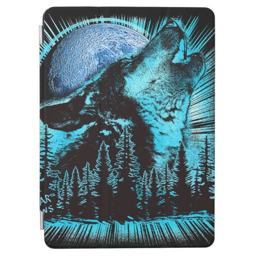 Howling Wolf Moon Pine Forest Art iPad Air Cover