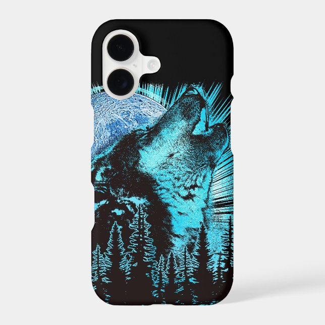 Howling Wolf Moon Pine Forest Art Iphone Case (Back)