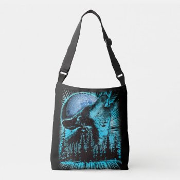 Howling Wolf Moon Pine Forest Crossbody Bag by LouiseBDesigns at Zazzle