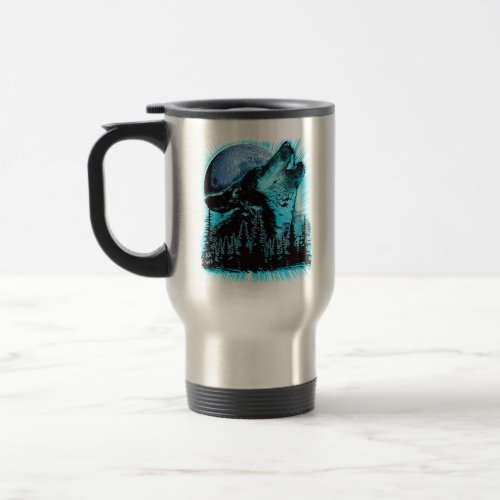 Howling Wolf Moon Pine Forest Travel Mug