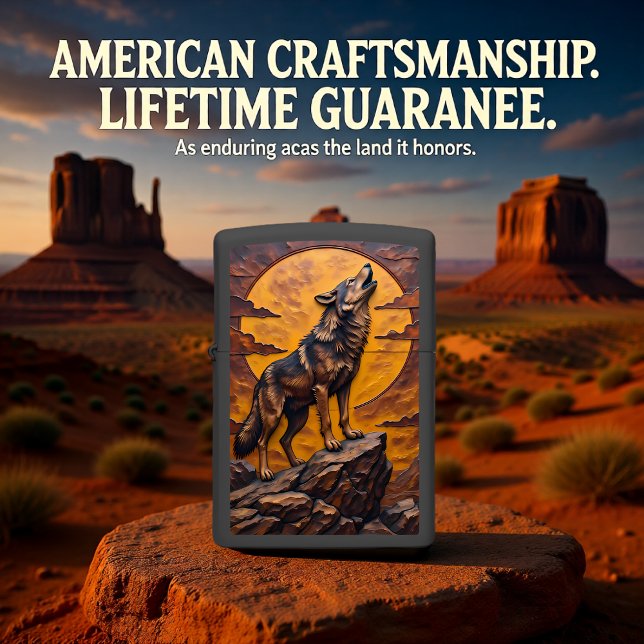 Howling Wolf Moon Rocky Cliff Scene Zippo Lighter (Creator Uploaded)