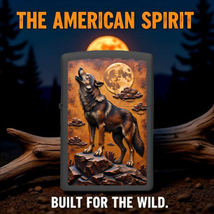 Howling Wolf Moon Rocky Cliff Scene Zippo Lighter