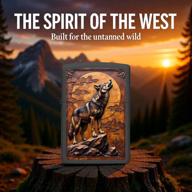 Howling Wolf Moon Rocky Cliff Scene Zippo Lighter (Creator Uploaded)