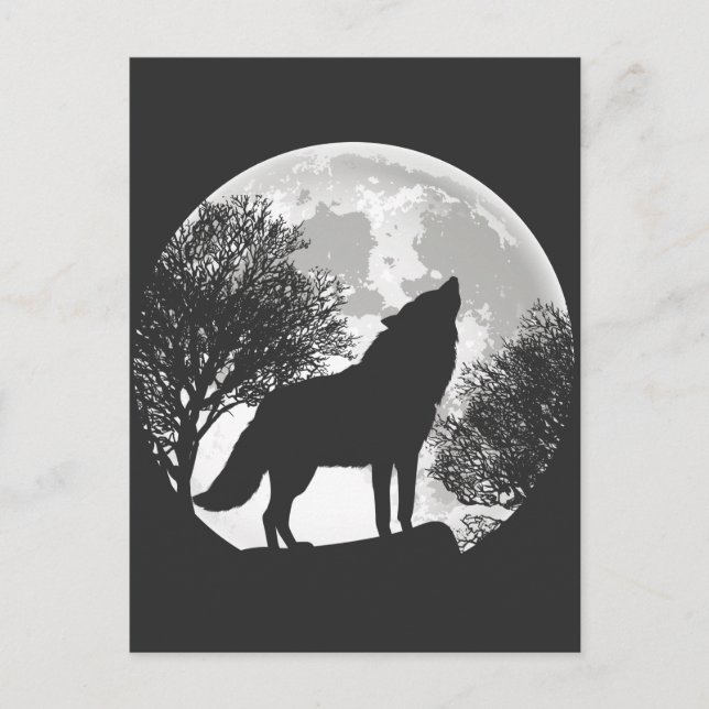 Howling Wolf Moon Silhouette Illustration Postcard (Front)