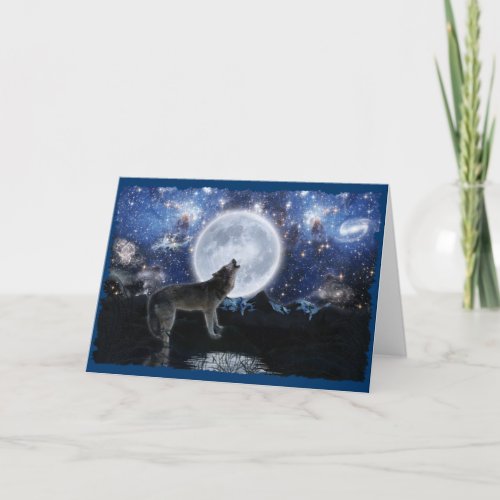 Howling Wolf Moon  Starry Sky Greeting_card Card
