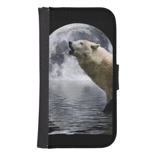 Howling Wolf Moon Wild Animal Samsung Galaxy Wallet Case (Front)