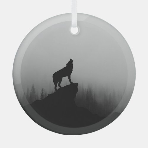 Howling Wolf Moonlit Night Scene Glass Ornament