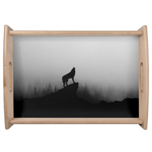 Howling Wolf Moonlit Night Scene Serving Tray