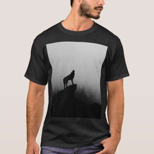 Howling Wolf Moonlit Night Scene T_Shirt