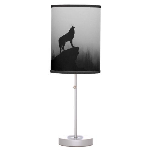 Howling Wolf Moonlit Night Scene Table Lamp