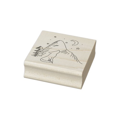 Howling Wolf Mountain Moon and Stars  Rubber Stamp