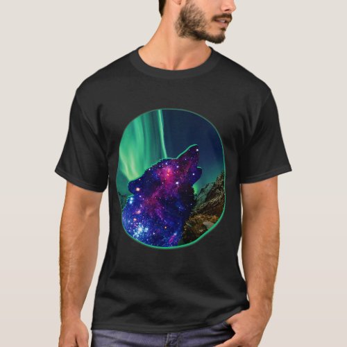 Howling Wolf Northern Lights Aurora Borealis Alask T_Shirt