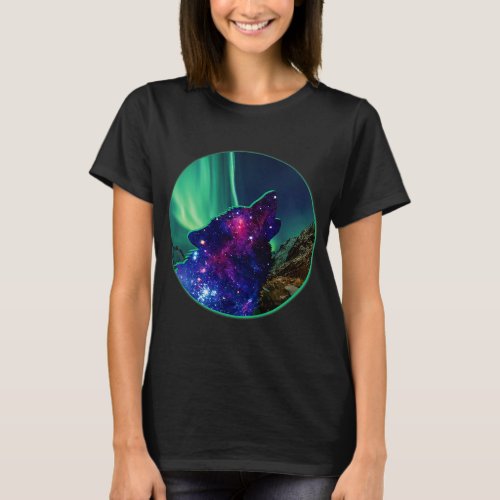 Howling Wolf Northern Lights Aurora Borealis Alask T_Shirt