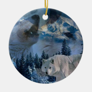 Howling Wolf Pack Ceramic Ornament