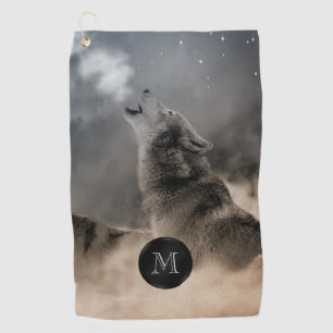 Howling Wolf Photo Monogram Golf Towel
