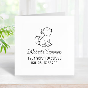 Howling Wolf Pup Address Rubber Stamp