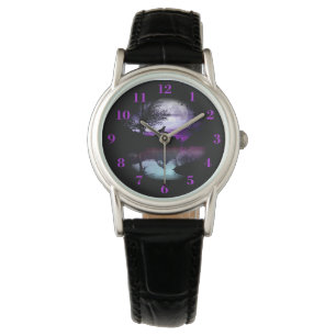 Howling Wolf Purple Gray Sky Water Scene Watch