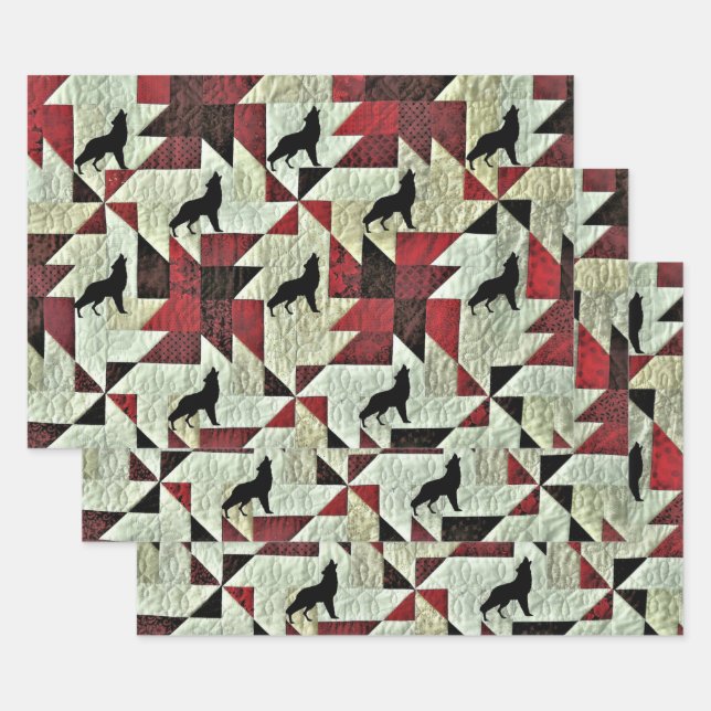 Howling Wolf Quilt Wrapping Paper Sheets (Set)