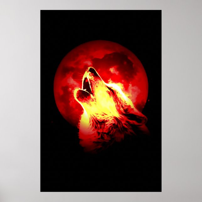 Howling Wolf & Red Moon Poster (Front)