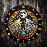 Howling Wolf Represents Wild Freedom And Power Dart Board<br><div class="desc">Unleash the spirit of the wild with this mesmerizing dartboard, featuring a howling wolf beneath a glowing full moon. The powerful imagery, with its deep silver, gold, and black hues, captures the essence of strength, freedom, and the untamed power of nature. It’s the perfect addition to your man cave, hunting...</div>