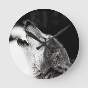 Howling Wolf Round Clock