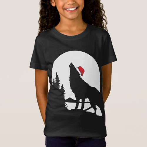 Howling Wolf Santa Hat Christmas Pajama Cool Moon  T_Shirt