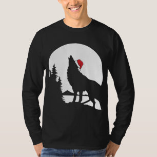 Howling Wolf Santa Hat Christmas Pajama Cool Moon  T-Shirt